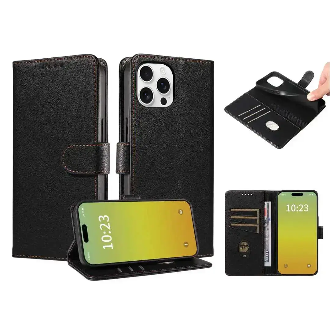 iPhone 17 Pro PU Leather Wallet Case Black